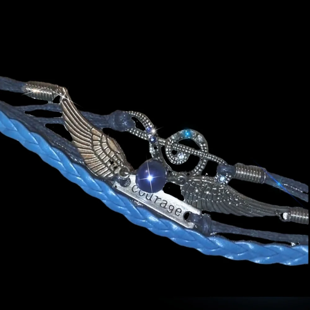 Courage/Music/Wings Blue Pearl Friendship Bracelet